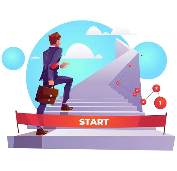 Businessman climbing stairs to success