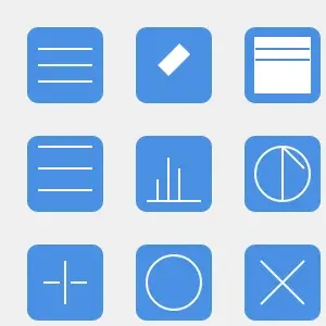 Blue icons representing features