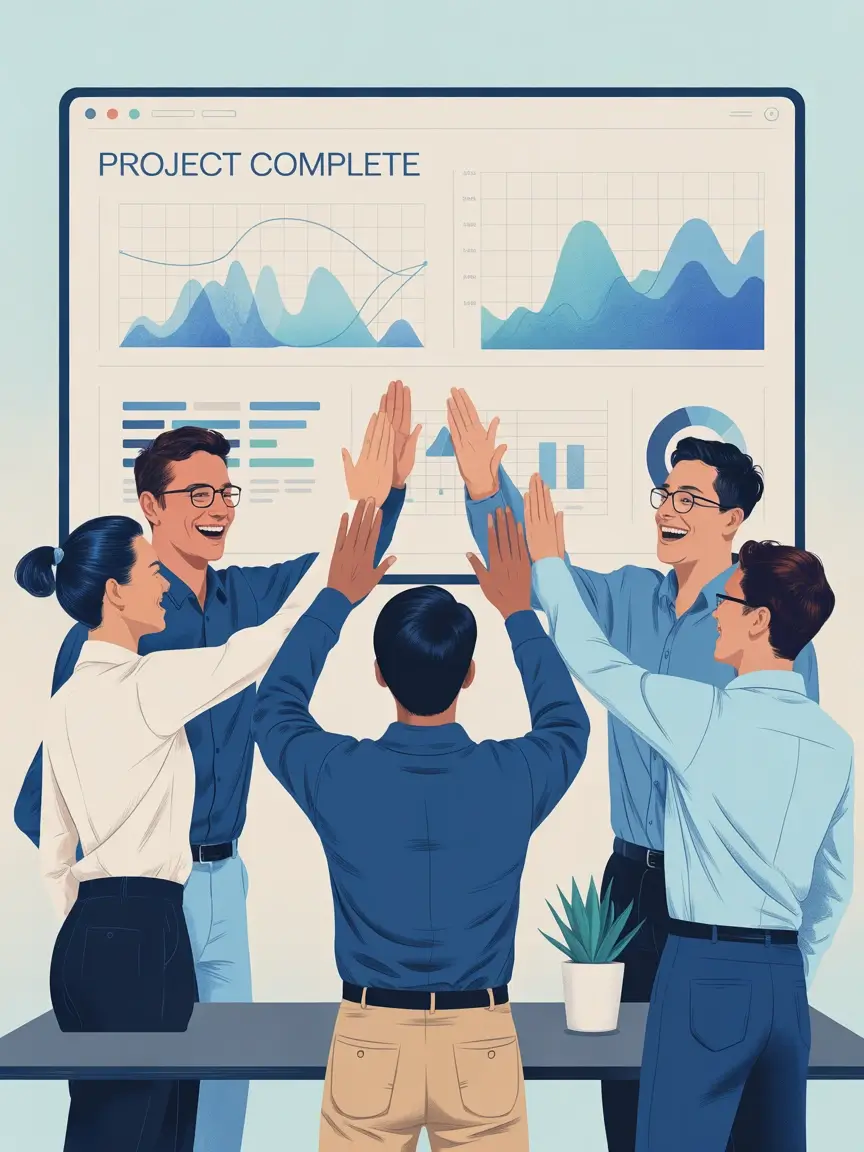 Team celebrating project completion